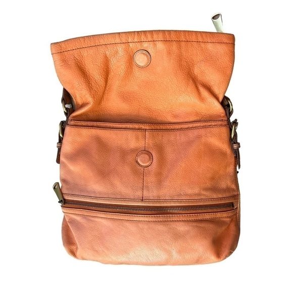 FOSSIL Explorer Fold Over Crossbody Leather Distressed Orange Bag Purse VINTAGE - Picture 3 of 15